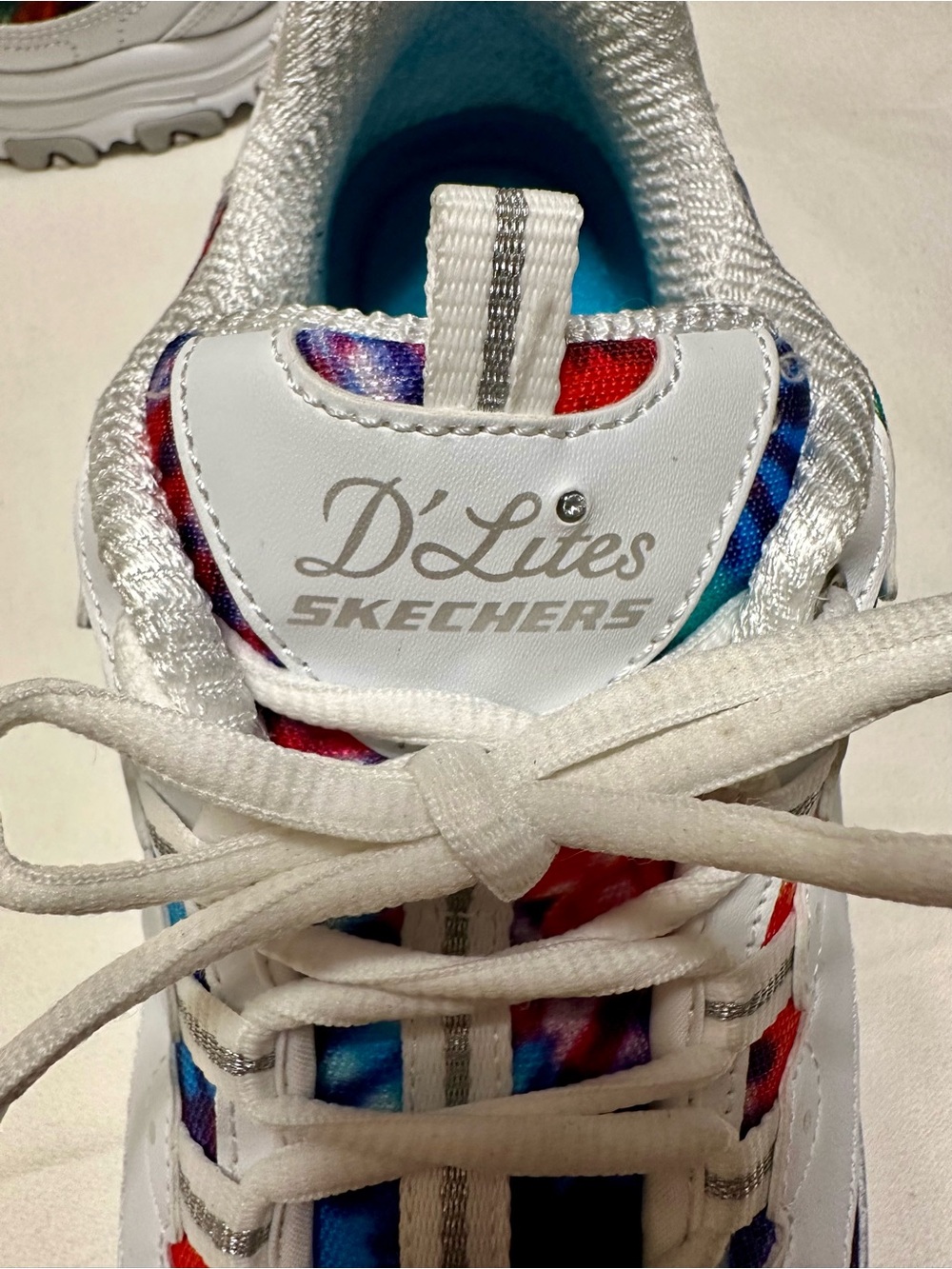 Skechers Wonen’s White Sneakers with Rainbow Tie-Dye Panels - Picture 3 of 6